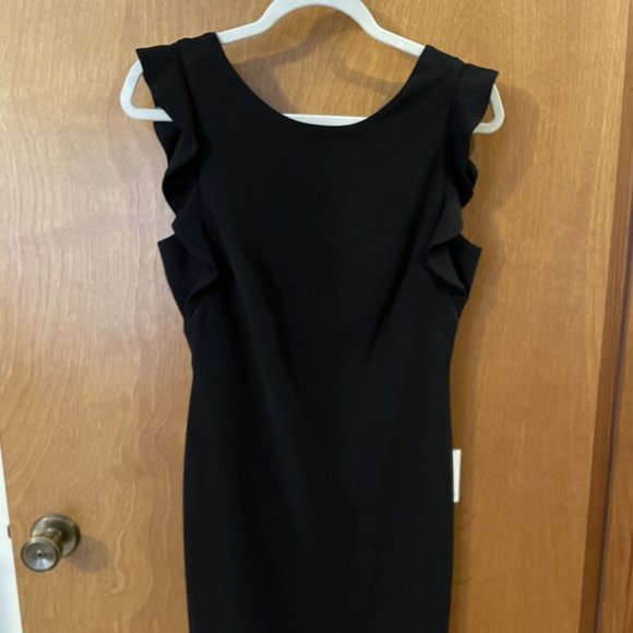 NWT Calvin Klein Little Black Dress Sheath Ruffle Sleeveless Size 6 NEW - Picture 4 of 9